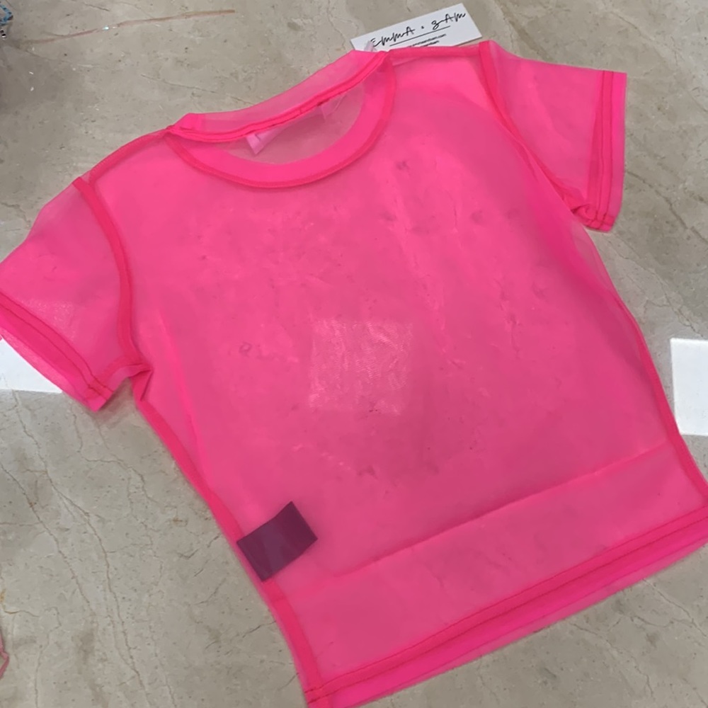 EMMA & SAM MESH CROPPED SHORT SLEEVE TOP LAYERING IN HOT PINK SZ SMALL, MEDIUM - Picture 10 of 14